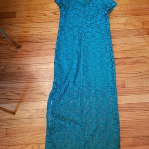 Turquoise green lace maxi dress